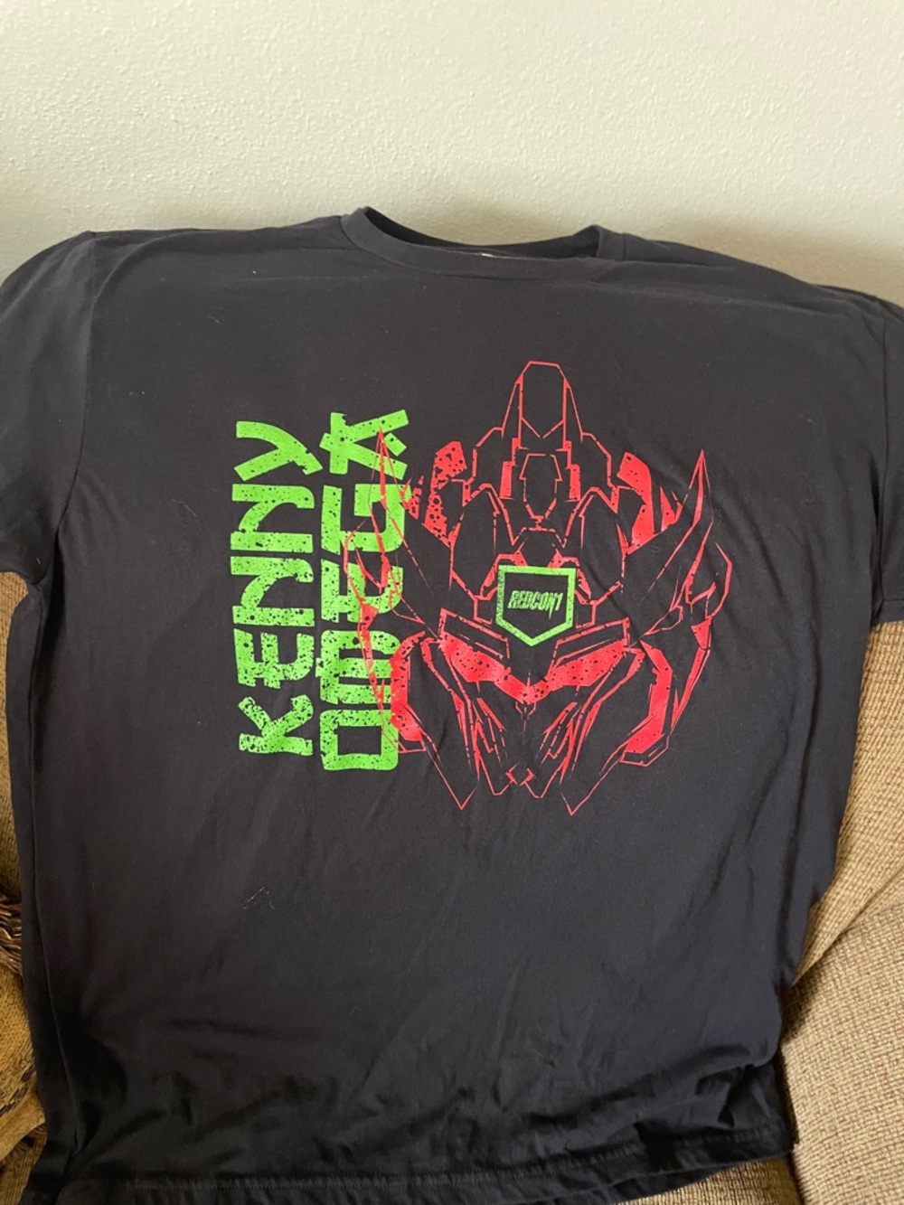 Kenny Omega Black Short-Sleeve Graphic Tee with Neon Green & Red Art